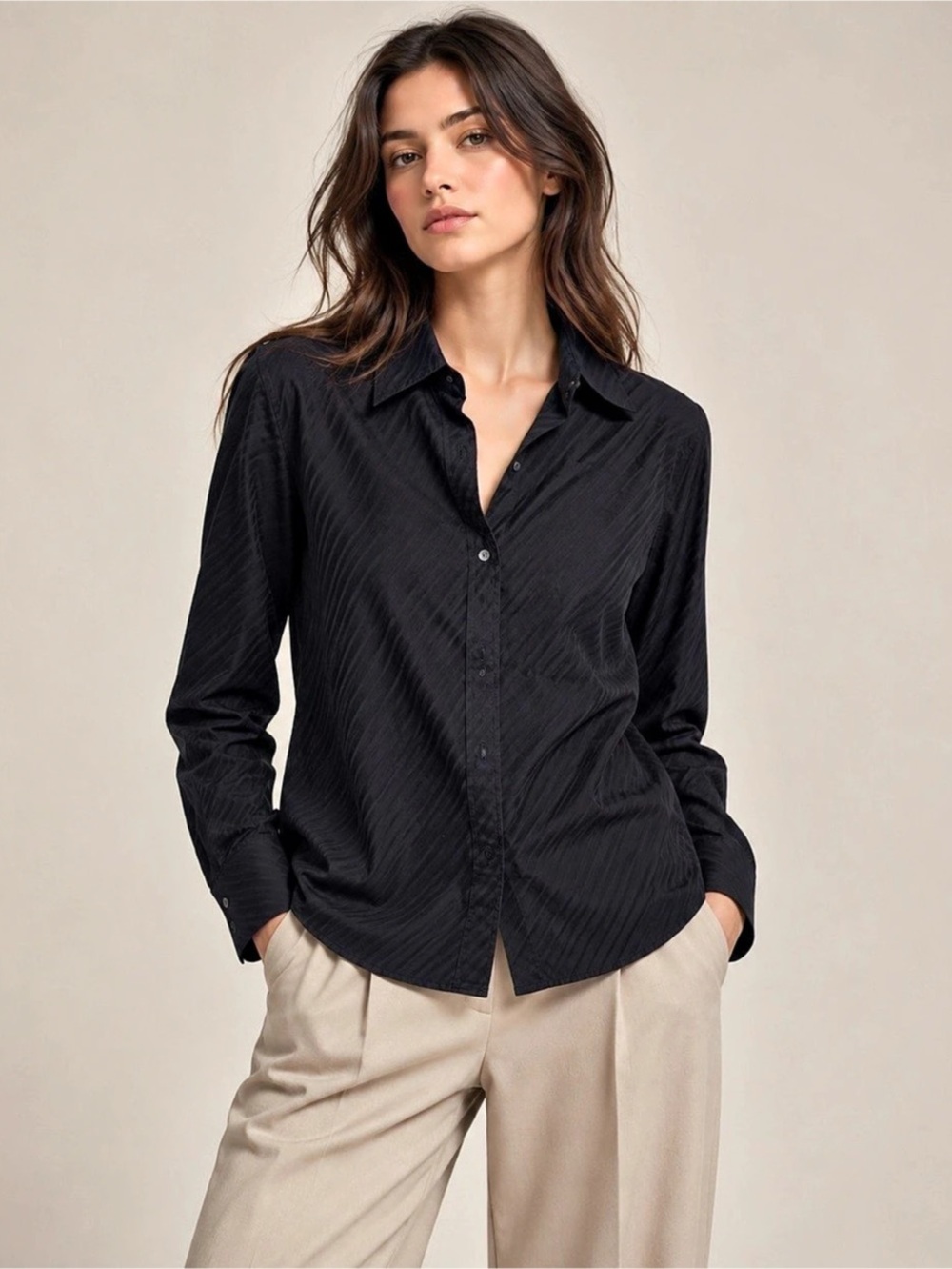 Banana Republic Black Textured Cotton Button Down Size Large